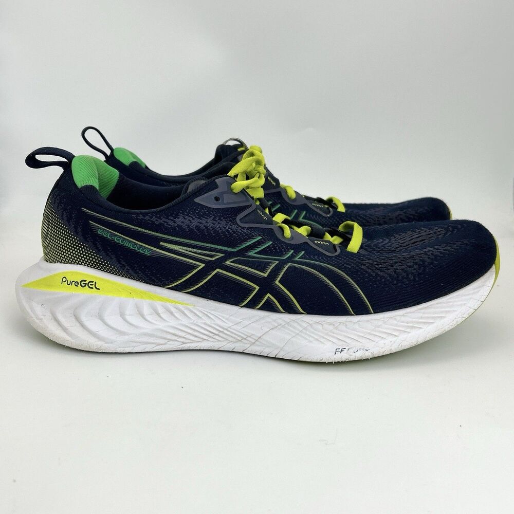 ASICS Gel-Cumulus 25 Mens Sz 12.5 Navy Blue Lime Green Running Shoes 1011B621